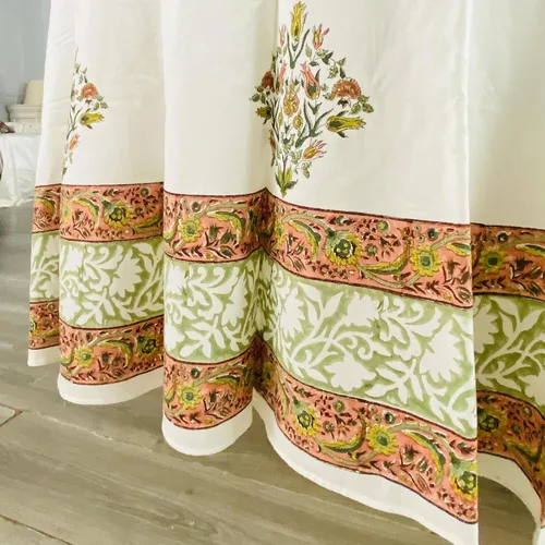Vista 137 de Ridhi Mantel redondo estampado a mano color rosa flamenco 110 pulgadas 100%