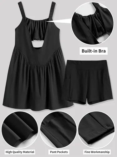 Vista 6 de ANRABESS Vestido corto de verano sin mangas para mujer, brasier integrado y pantalones cortos, casual, para entrenamiento, atletismo, tenis
