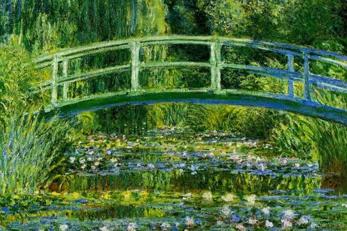 Vista 2 de Claude Monet laminado de nenúfares y puente japonés impresionista, arte de pared de paisaje natural, póster de borrado en seco, arte de pared de 12