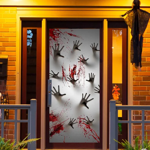 Vista 9 de JOYIN 3 piezas de 30 x 72 pulgadas para puerta de esqueleto, decoración de Halloween, decoración de interiores, casa embrujada, decoración