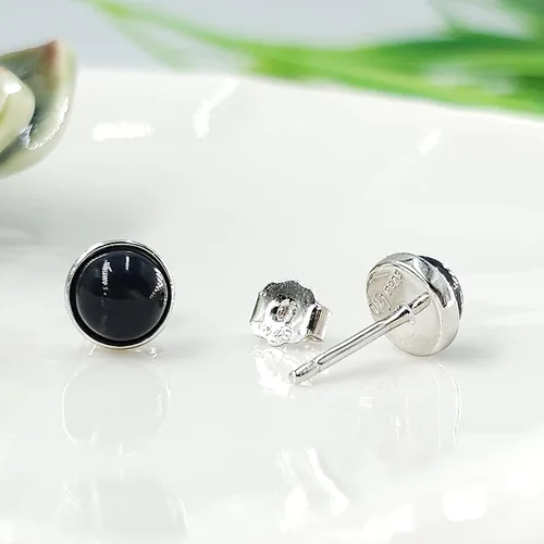 Vista 11 de Pendientes naturales de 0.236 in con chapado en oro blanco sobre plata de ley, bisel cabujón de piedras preciosas regalo de joyería para ella