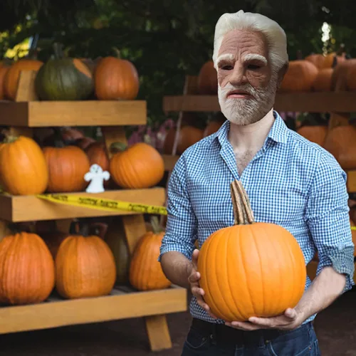 Vista 3 de Máscara de anciano de Halloween, máscara realista de látex de pelo blanco, máscara de anciano, máscara de anciano, cubierta de cabeza completa