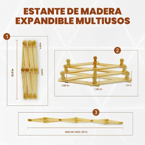 Vista 2 de RamPro Sombrero de estante expandible de madera estilo acordeón, gorra, cinturón, paraguas taza de café pared clavijas de madera
