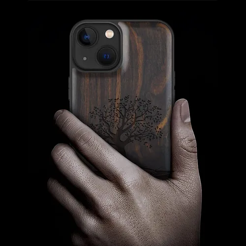 Vista 2 de Carveit Funda magnética de madera para iPhone 13 [madera real dura y TPU suave negro] funda protectora de madera única y elegante a prueba de golpes