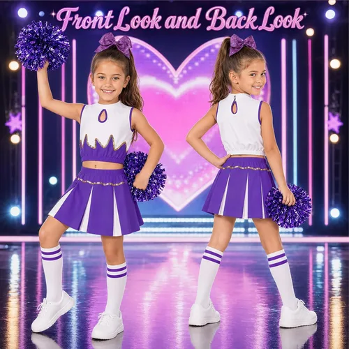 Vista 2 de lontakids Traje de animadora para niñas, 5 piezas, diseño de llama Morado