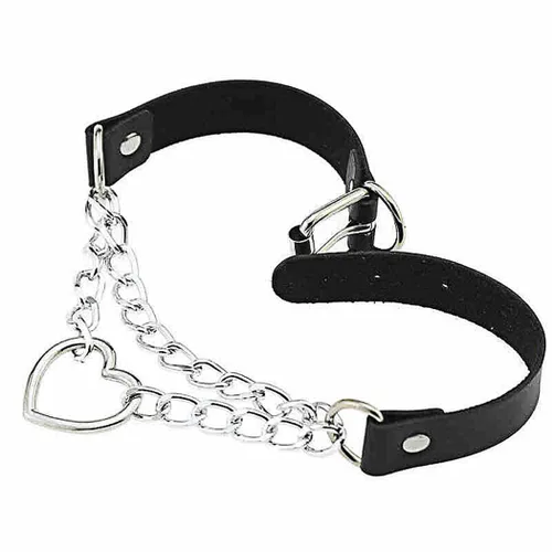 Vista 3 de Gargantilla de piel con diseño de corazón y corazón, estilo punk rock, gótico, para Halloween, para mujer (amor)