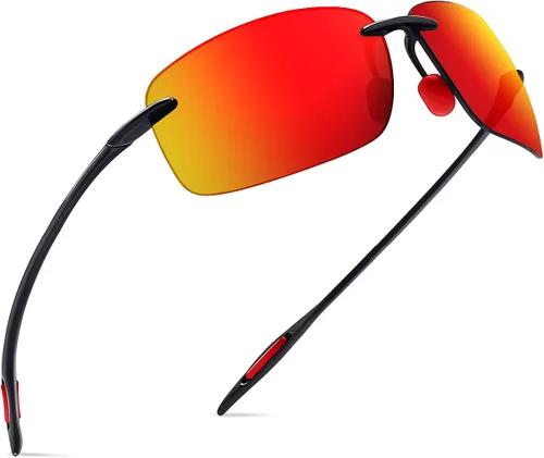Vista 3 de JULI - Lentes de sol polarizados deportivos para hombres y mujeres, marco sin montura Tr90 para correr, pesca, golf, surf, conducción (rojo)