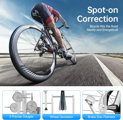 Vista 4 de Soporte de rueda de bicicleta, soporte profesional de reparación de ruedas de bicicleta plegable para ruedas de 10 a 29 pulgadas, ancho de llanta