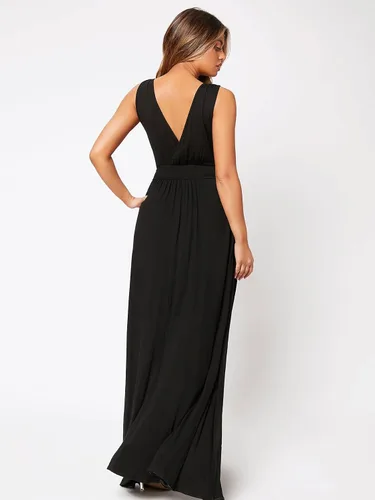 Vista 4 de SheIn Vestido largo sin mangas con cuello en V profundo para mujer, vestido largo sin mangas