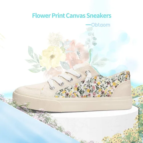 Vista 2 de Obtaom Play - Tenis de lona para mujer, color blanco deslavado y estampado de leopardo, sin cordones, a la moda