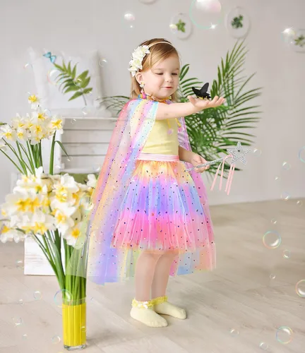 Vista 7 de Ropa de princesa para niña, vestidos de princesa iluminados, capa de princesa con juguetes para niñas de 3 a 6 años