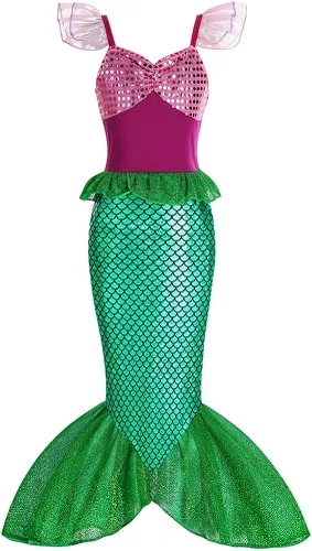 Vista 2 de VFfotO Disfraz de sirena de princesa, disfraz de Ariel para niñas, vestidos de fiesta de Halloween