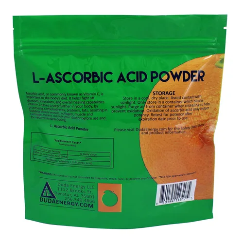 Vista 2 de Polvo de ácido L-ascórbico 99+% de grado alimenticio USP36/BP2012 Cristales blancos puros fermentados naturalmente Forma de vitamina C, 1 libra
