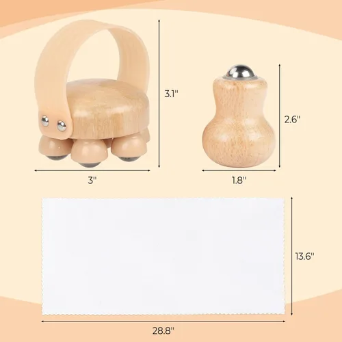 Vista 4 de Masajeador de mano de madera, paquete de 2 rodillos múltiples para contorno corporal