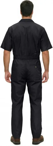 Vista 2 de Natural Uniforms Overol de manga corta con cremallera para hombre, resistente a las manchas y a las arrugas (negro, talla XS)