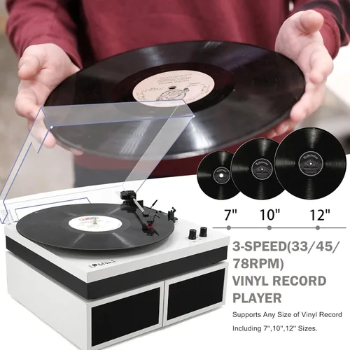 Vista 4 de LP&No.1 - Paquete de tocadiscos moderno con altavoces estéreo de estantería de doble potencia, preamplificador phono incorporado, transmisión por