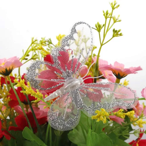 Vista 2 de Firlar Adorno de mariposa con purpurina de Navidad, 24 piezas de clip de mariposa para árbol de Navidad, coronas, fiestas, decoración de boda
