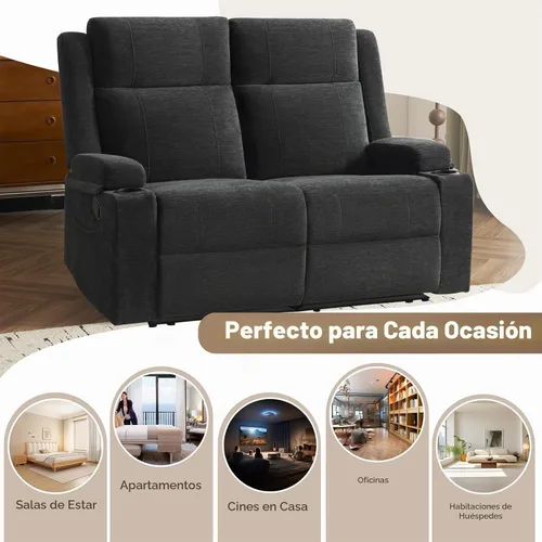 Vista 7 de Sofá biplaza reclinable manual, sofá reclinable de 2 plazas