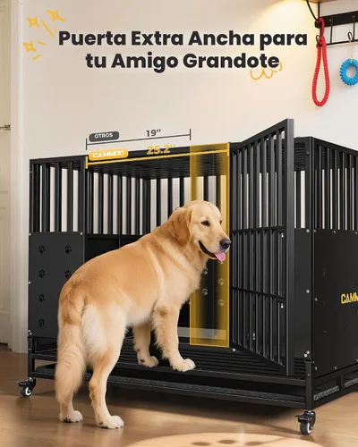 Vista 7 de Cammoo Jaula resistente de 48 pulgadas para perros grandes, paneles mejorados a prueba de masticación, panel de suelo ampliado con comodidad