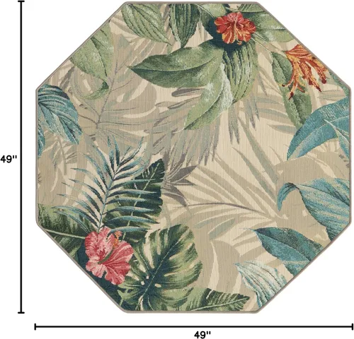 Vista 2 de Unique Loom Outdoor Botanical Collection - Alfombra Kula (4 pies 1 pulgada octágono multi/gris)