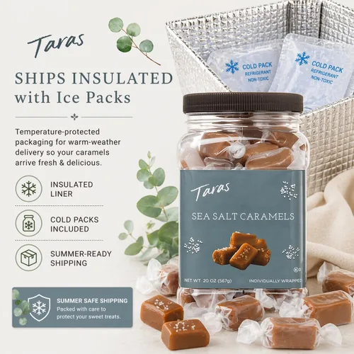 Vista 3 de Taras Gourmet Sea Salt Caramels All Natural Candy Creamy & Individually Wrapped with Real Butter (20 oz)
