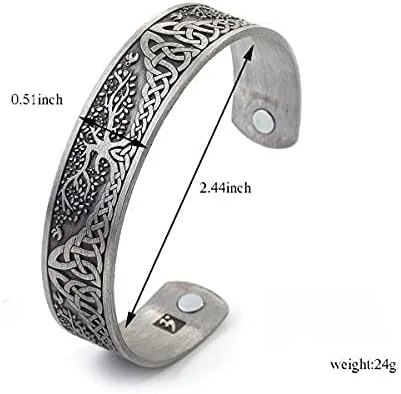 Vista 5 de Yggdrasil - Pulsera de acero inoxidable con diseño del árbol de la vida del mundo para el cuidado de la salud, para hombre (plata antigua), Zinc,
