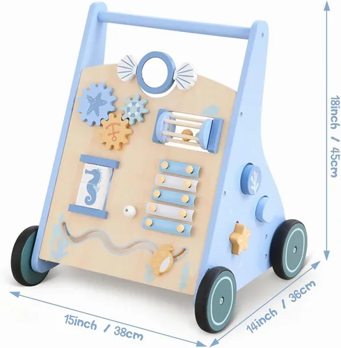 Vista 4 de Beright Caminante de madera para bebés con ruedas Montessori Walker, centro de múltiples actividades, desarrolla habilidades motoras y estimula