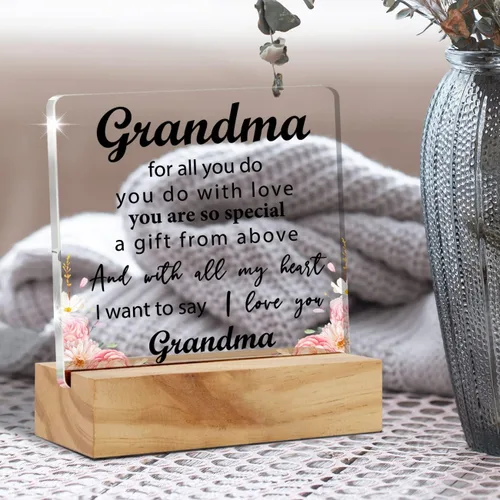 Vista 4 de Thoughtful Grandma Gift Nana Gifts - Decoración de escritorio floral con texto en inglés "I Love You Grandature", placa cuadrada de acrílico