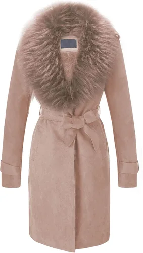 Vista 7 de Bellivera Gabardina de piel sintética para mujer, chaqueta de longitud media con forro polar y cuello de piel desmontable Negro