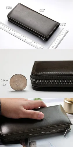 Vista 5 de IJUN Cartera larga de cuero de grano completo para hombres con cremallera de cuero genuino vintage italiano pulido a mano vegetal curtido de cuero