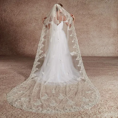 Vista 4 de EllieHouse Velo de novia de encaje bordado para mujer con peine S60
