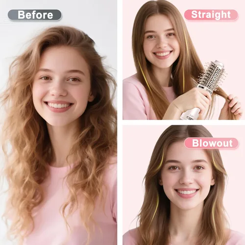 Vista 7 de Cepillo Secador de Cabello de Doble Voltaje para Viajes, Cepillo Secador 4 en 1, Mini Cepillo de Aire Caliente de 2 Pulgadas para Cabello Corto