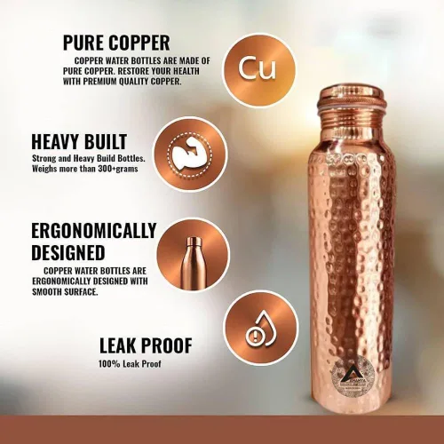 Vista 3 de ANANYA FASHION & CRAFTS HUB 34 Oz Hammered Copper Water Bottle – Handcrafted, Ayurvedic, Leak-Proof – Natural Wellness & Daily Hydration Solution
