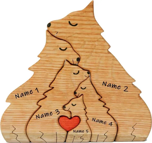 Vista 9 de Figura familiar de animales de madera personalizada con 1-8 nombres, bloques de nombres personalizados de animales para abrazar, regalos de recuerdo