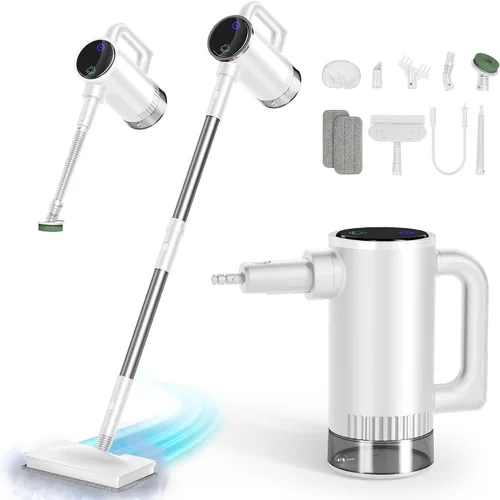 Vista 9 de Limpiador de vapor de 11 en 1 - Limpiador de vapor de mano desmontable con tanque de 380mL, vaporizador de piso de 260℉ para madera dura, baldosa