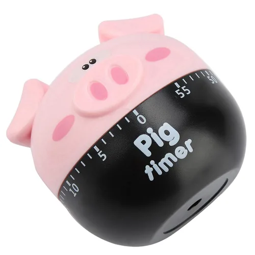 Vista 2 de GLOGLOW Timer Timer, Mechanical Cooking, ABS Material, 1-55 Minutes, Pink and Khaki, for Baking and Cooking Eggs Cute Cartoon Pig Kitchen Nan (Pink)
