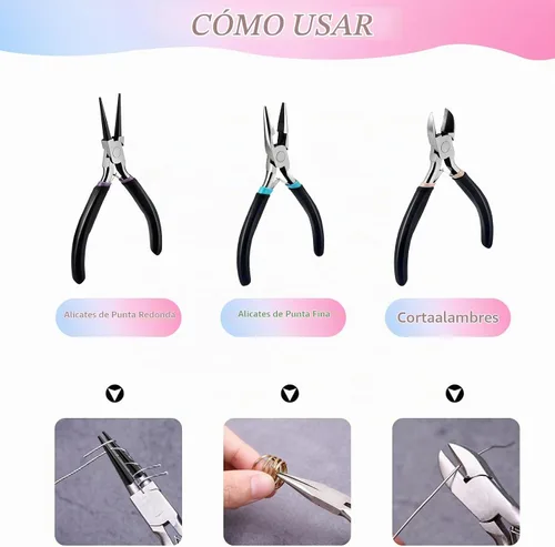 Vista 7 de URSKYTOUS Juego de 3 piezas de alicates para joyería, kit de herramientas de alicates para hacer joyas incluye alicates para joyería de punta