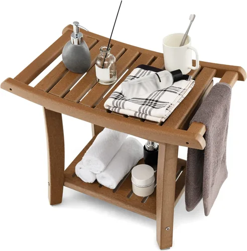 Vista 10 de COSTWAY Banco de ducha para ducha interior, taburete impermeable para Blanco cremoso