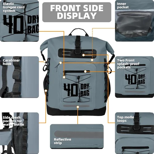 Vista 46 de MORXPLOR Bolsa seca impermeable, 5L/10L/20L/30L/40L/55L Mochila seca con funda impermeable para teléfono para natación, kayak