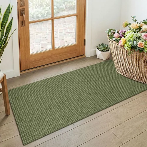 Vista 48 de KOZYFLY - Tapete para puerta de interior, lavable, pequeña, antideslizante, con respaldo de goma, felpudo de algodón para el hogar, color negro