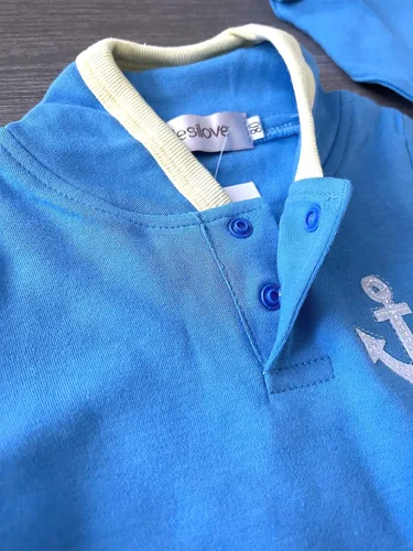 Vista 4 de stylesilove Mameluco y sombrero de algodón de manga corta inspirado en el pato Donald azul para bebé niño