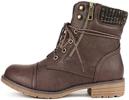 Vista 2 de DREAM PAIRS Botines de combate con cordones para mujer