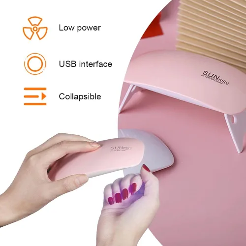 Vista 4 de Lámparas LED para uñas de gel, mini luz UV para uñas, lámpara LED portátil de uñas de 6 W, lámpara de gel para secado de uñas para mujeres y niñas
