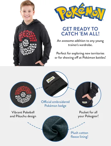 Vista 5 de Sudadera Pokémon con capucha para niños con diseño de pokeball Sudaderas con capucha Pikachu Kids