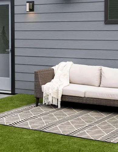 Vista 3 de Unique Loom Outdoor Trellis Collection - Alfombra de área - Dalyan (2 x 3 pies, rectangular, negro/natural)