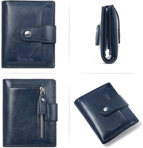 Vista 3 de BOSTANTEN - Billetera de cuero para mujer con bloqueo RFID, pequeña, con cremallera, de bolsillo, para tarjetas, con ventana para documento