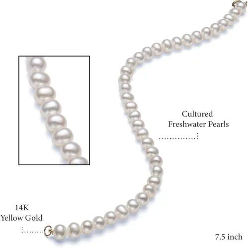 Vista 3 de Juego de aretes y collar de perlas de agua dulce de oro de 14 quilates, 18 pulgadas