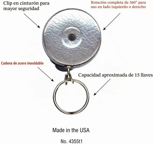 Vista 3 de Lucky Line Spinner Key Bak - Carrete de llaves resistente con retractor de acero vinculado de 24 pulgadas y rotación de 360 grados, cinturón cromado