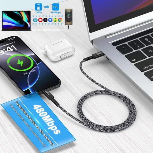 Vista 5 de 240W Super Fast Samsung S26 Ultra Cable Cargador USB C Cable de carga Negro