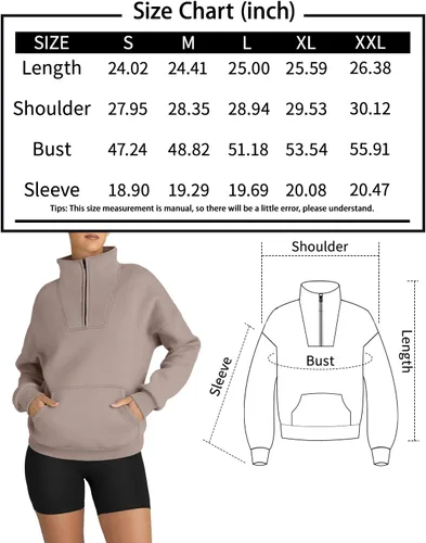 Vista 6 de Trendy Queen - Sudaderas con media cremallera y capucha de gran tamaño, extragrande, para otoño, Y2K, ropa de invierno